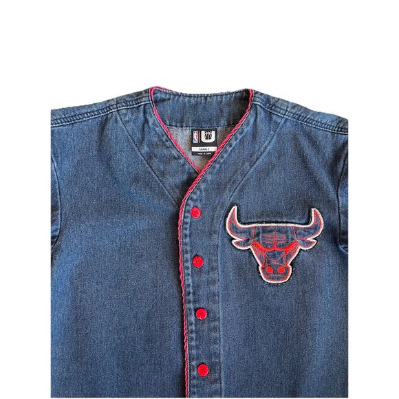Chicago Bulls NBA Basketball Baseball Style Denim Red Jersey Size S - Picture 1 of 4